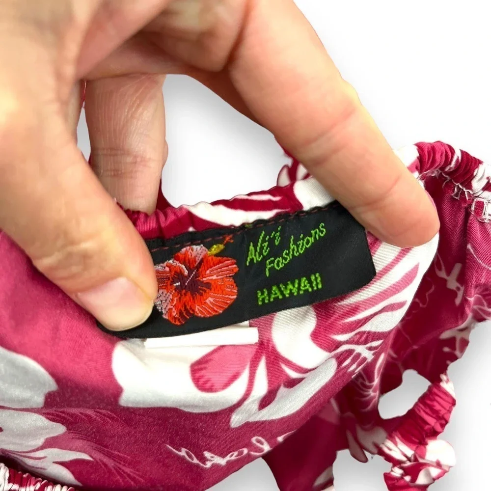 Ali'i Fashions Hawaii Dress Kids Girls 6 Magenta Pink Hawaiian Floral Ruffle - Picture 6 of 10